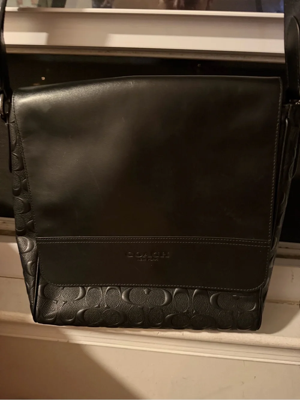 Coach Black and White Mens Messenger Bag Authentication Card Visible